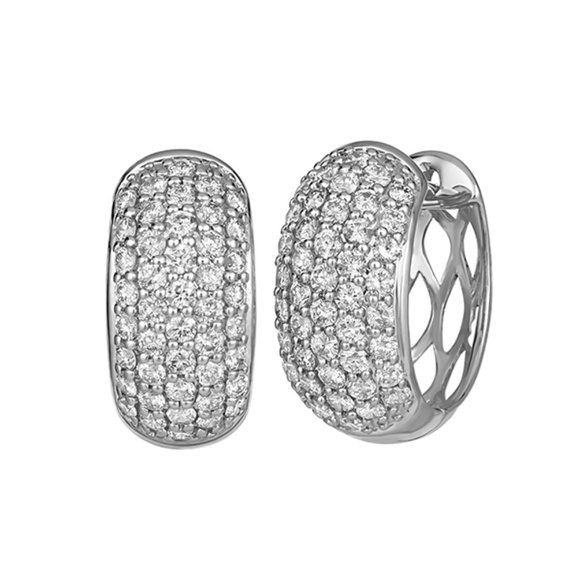 Morris & David Jewelry - 0.75 Carat Natural Diamond Hoop Huggie Earrings G SI 14K White Gold
